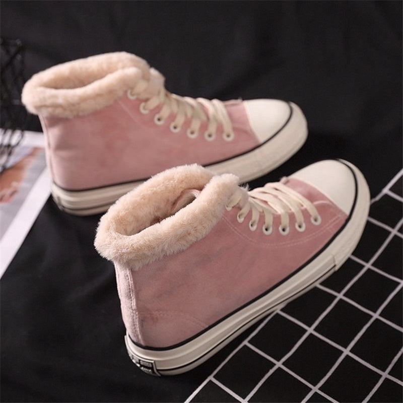 Women’s Warm Canvas Shoes | Plush Cotton Lined Flat Winter Shoes